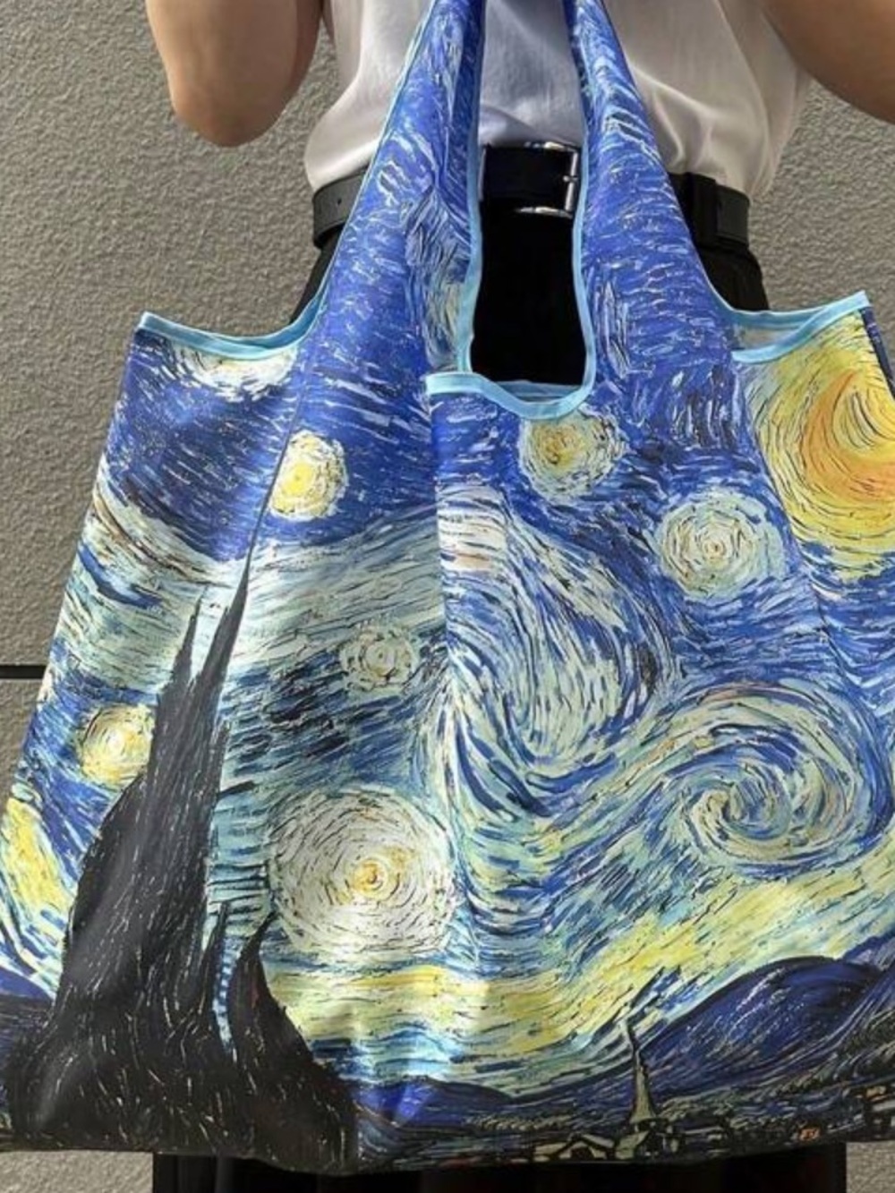 Starry Night Print Reusable Tote Bag - Blue